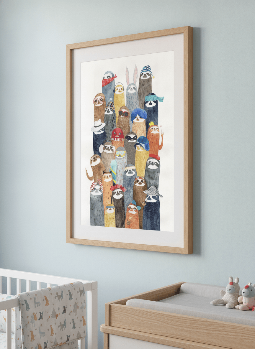Soft neutral wall art styled in a serene nursery with pastel tones