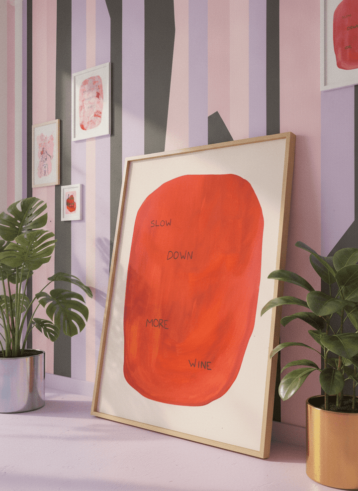Bold wall art styled in a colourful, eclectic modern home