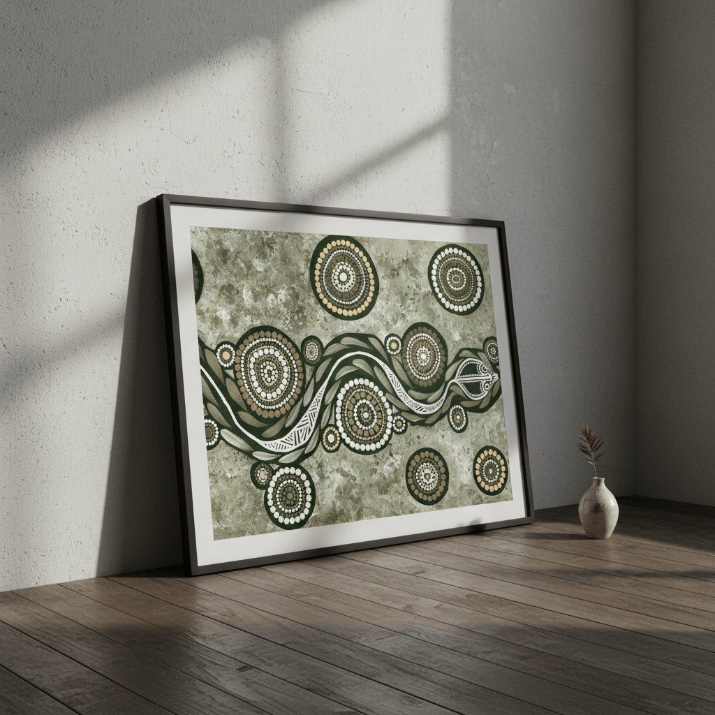 Snake on Long Voyage Earth Green Tone by Emma Rigney wall - art - picture - poster
