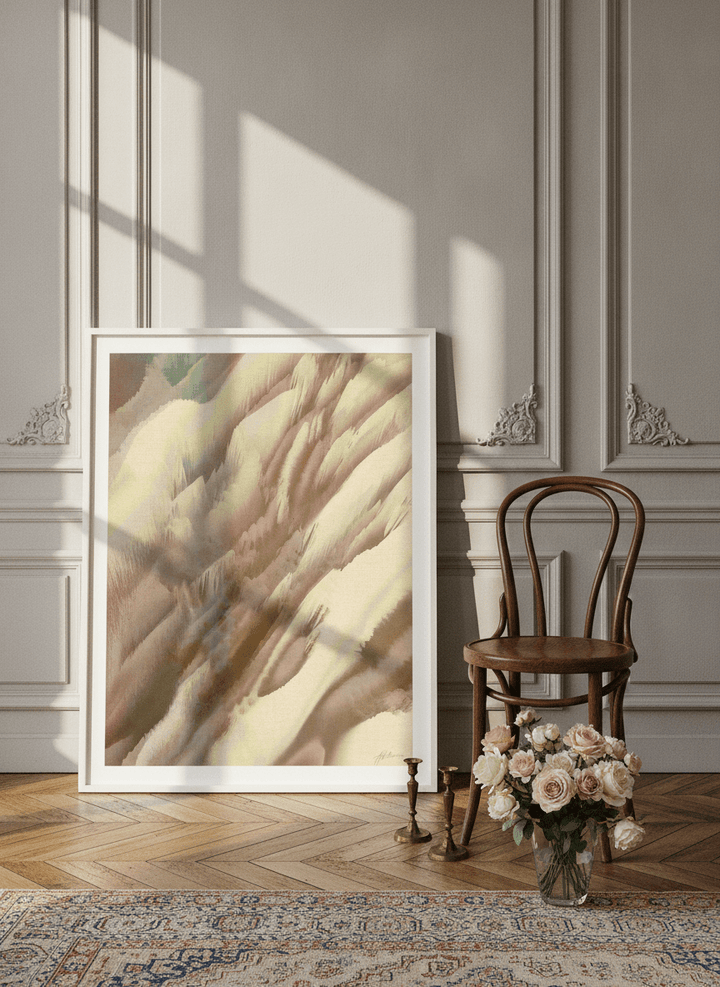 Modern wall art print leaning against the wall in a Parisian bedroom