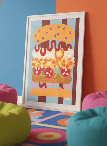 Bold wall art styled in a colourful, eclectic modern home