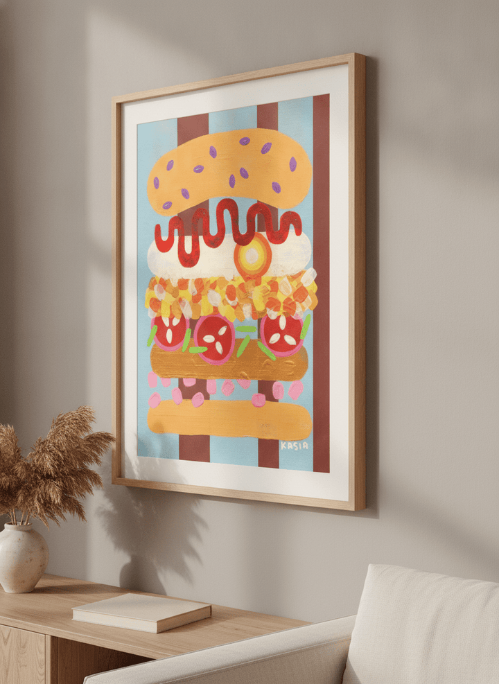 Modern wall art styled above a sofa in a neutral living room