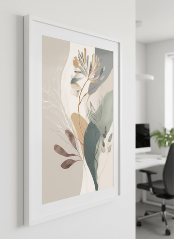 Contemporary wall art featured in a bright modern office workspace