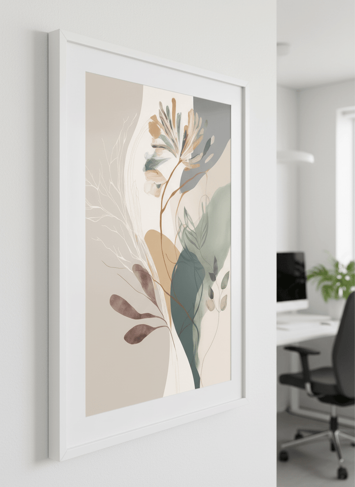 Contemporary wall art featured in a bright modern office workspace