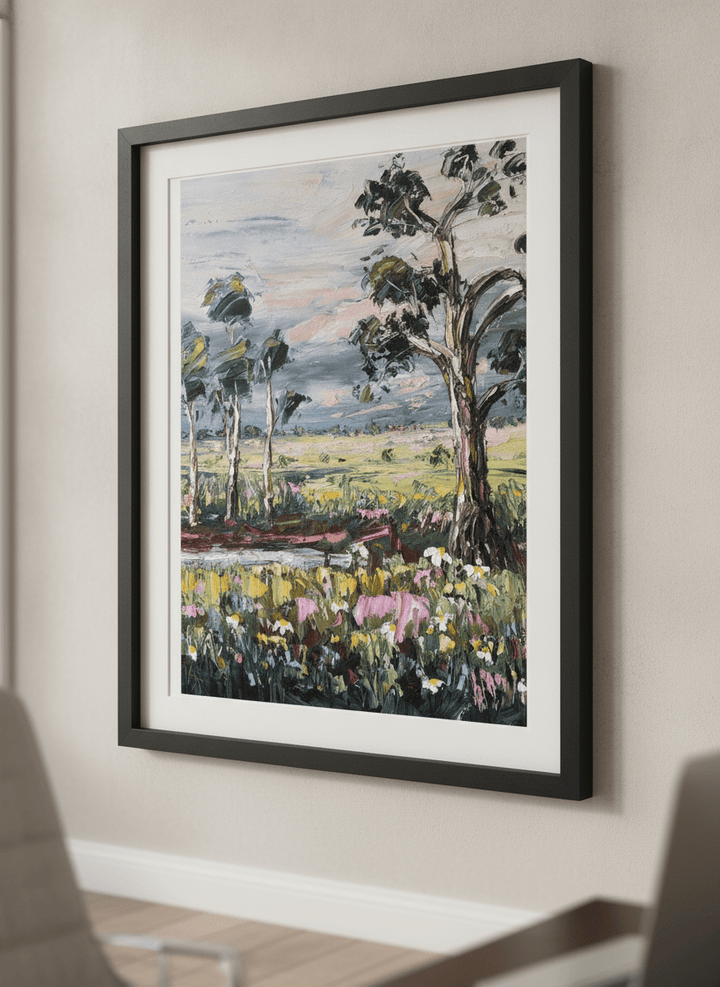 Contemporary wall art featured in a bright modern office workspace