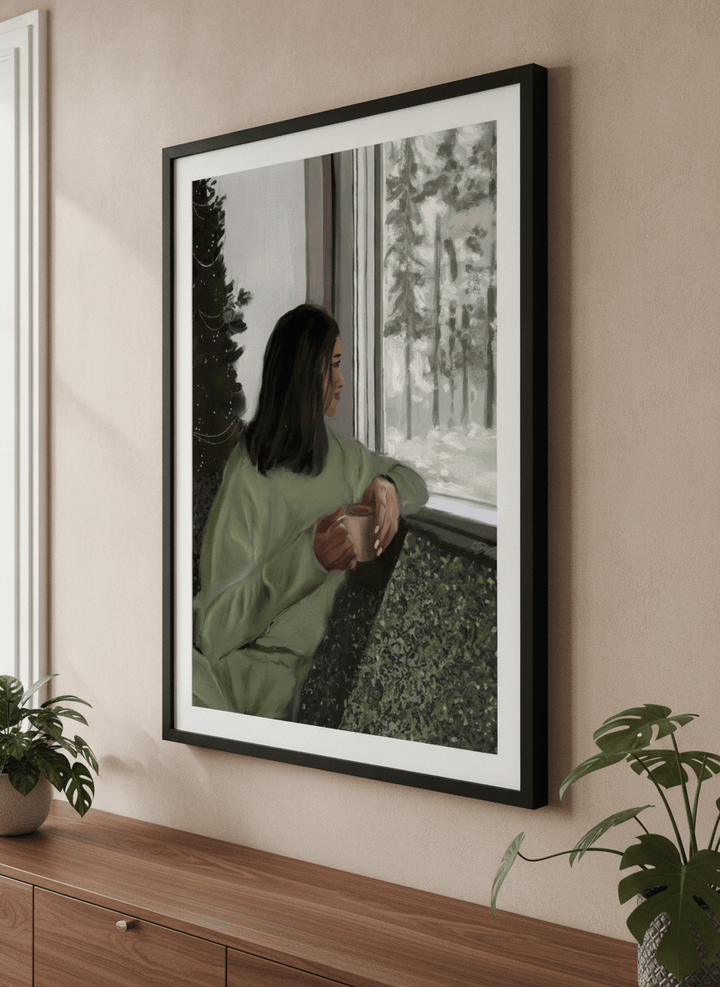 Modern wall art styled above a sofa in a neutral living room