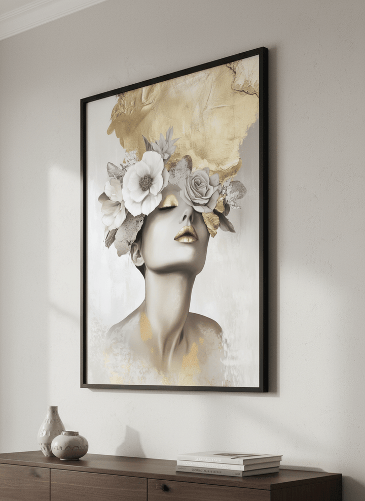Wall art styled above a dining table in a contemporary home
