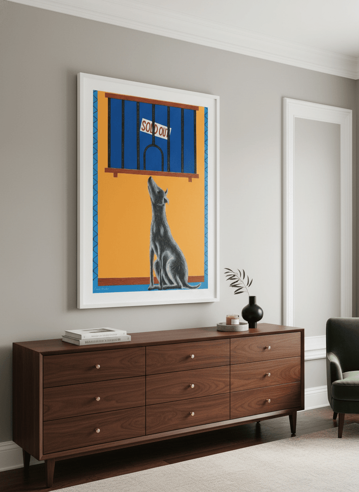 Monumental artwork centred on a feature wall in a luxe interior