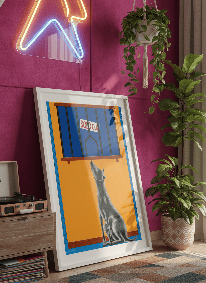 Bold wall art styled in a colourful, eclectic modern home