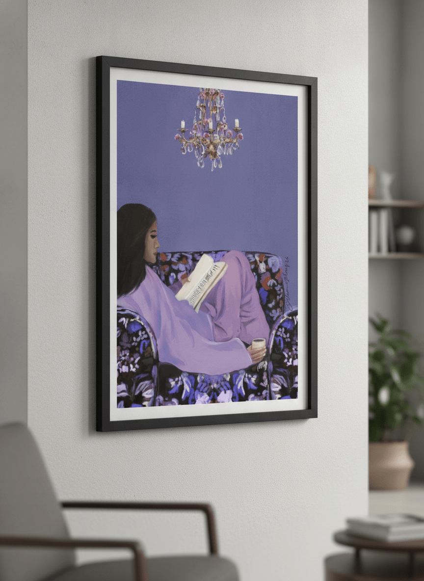 Modern wall art styled above a sofa in a neutral living room