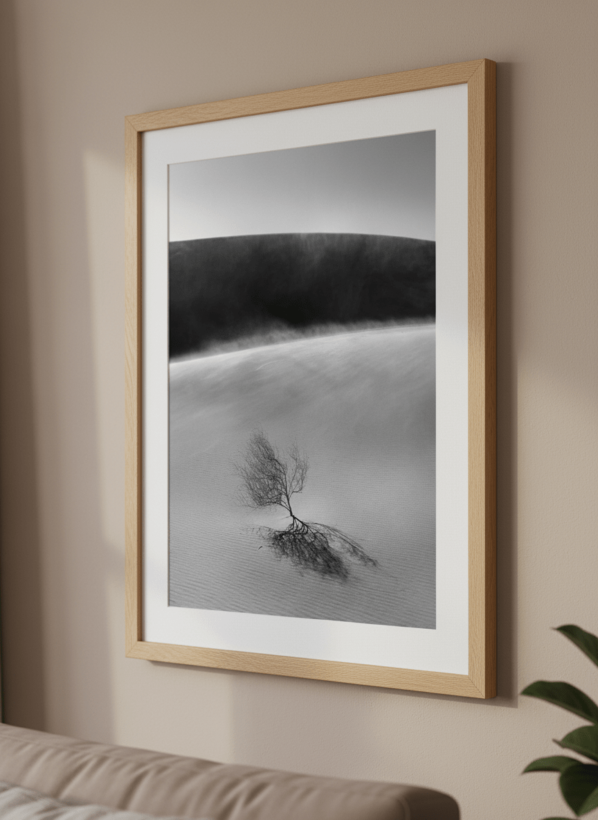 Modern wall art styled above a sofa in a neutral living room