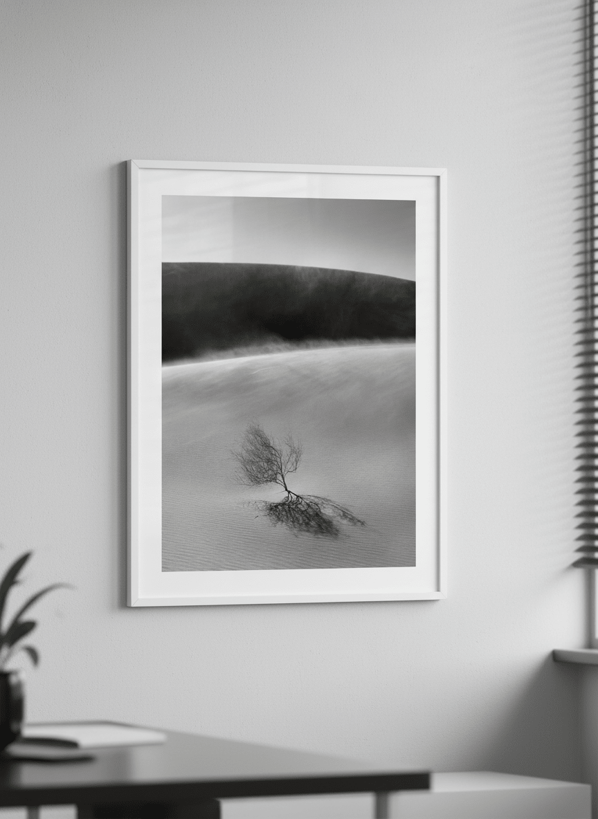 Contemporary wall art featured in a bright modern office workspace