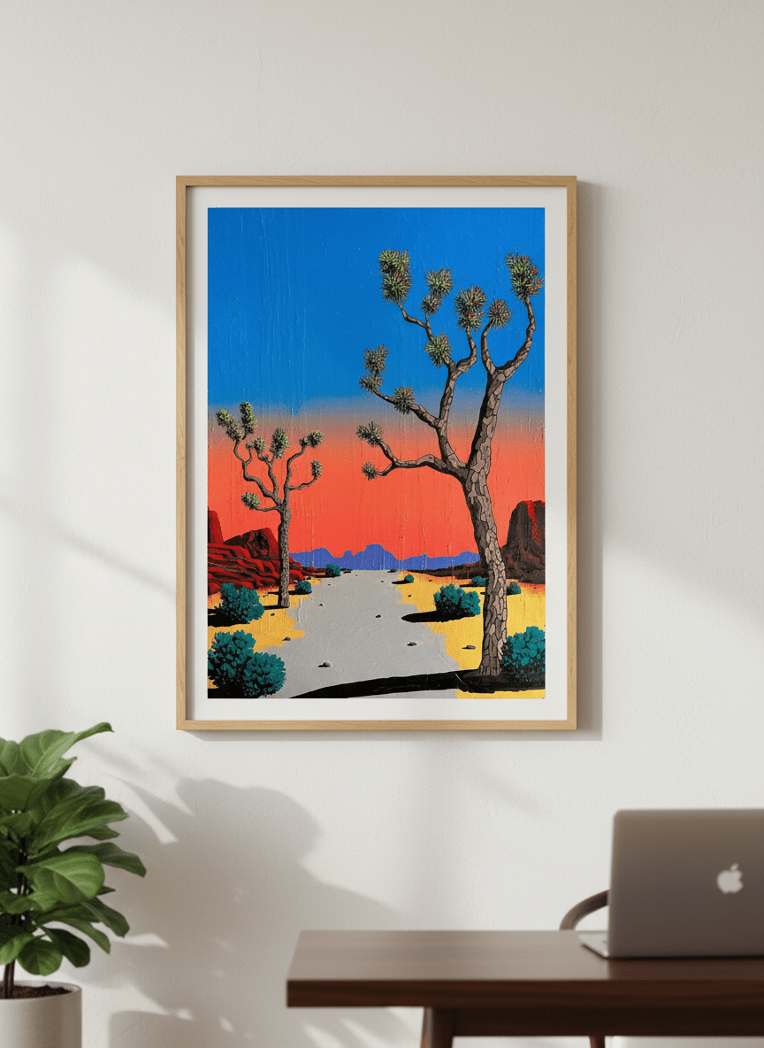 Contemporary wall art featured in a bright modern office workspace