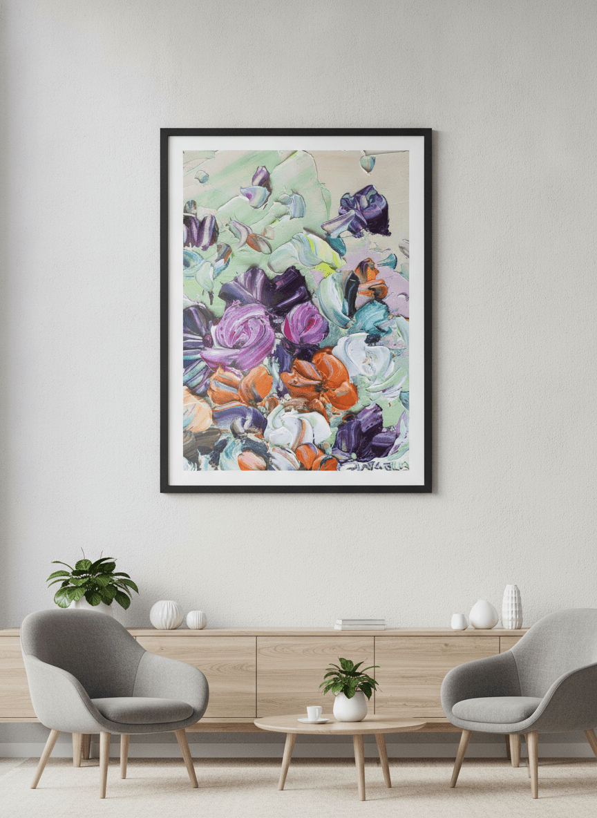 Contemporary wall art featured in a bright modern office workspace