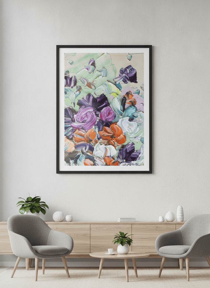 Contemporary wall art featured in a bright modern office workspace