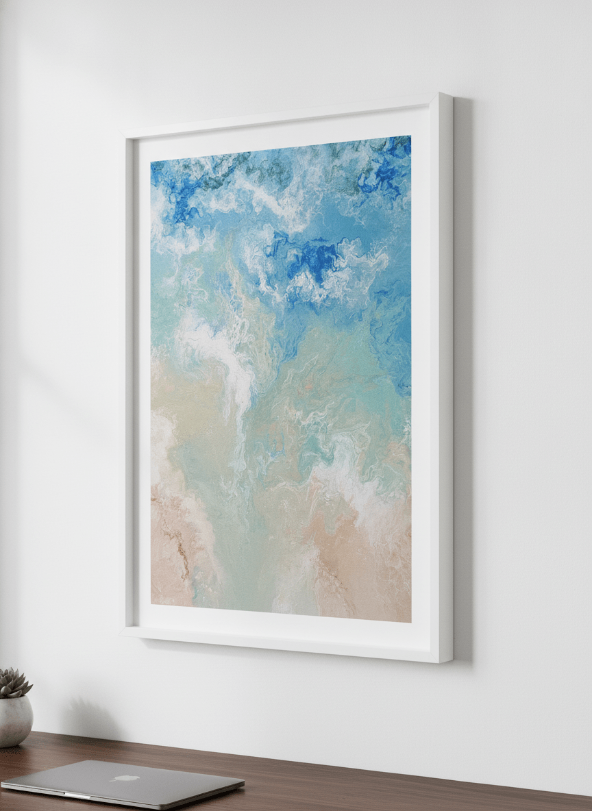 Contemporary wall art featured in a bright modern office workspace
