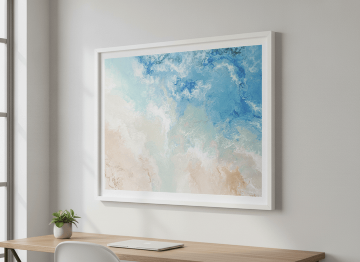 Contemporary wall art featured in a bright modern office workspace