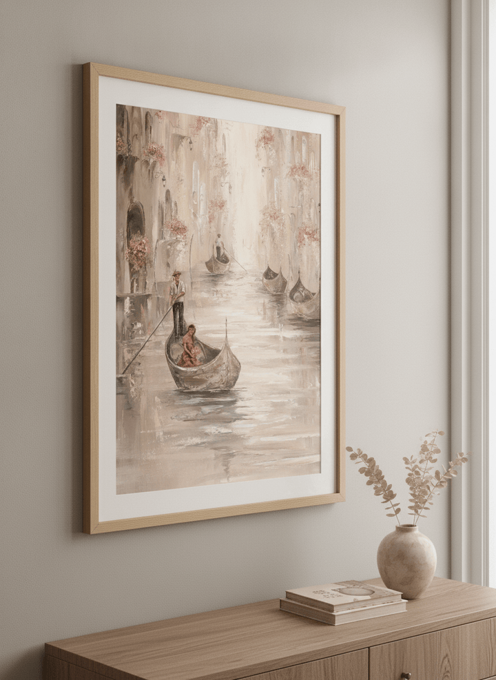 Wall art styled above a dining table in a contemporary home