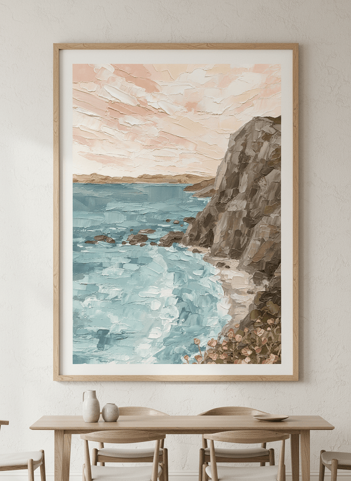 Wall art styled above a dining table in a contemporary home