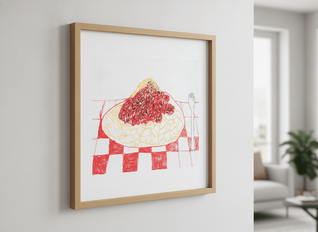 Modern wall art styled above a sofa in a neutral living room