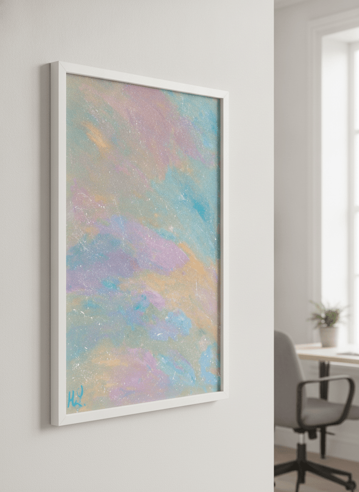 Contemporary wall art featured in a bright modern office workspace