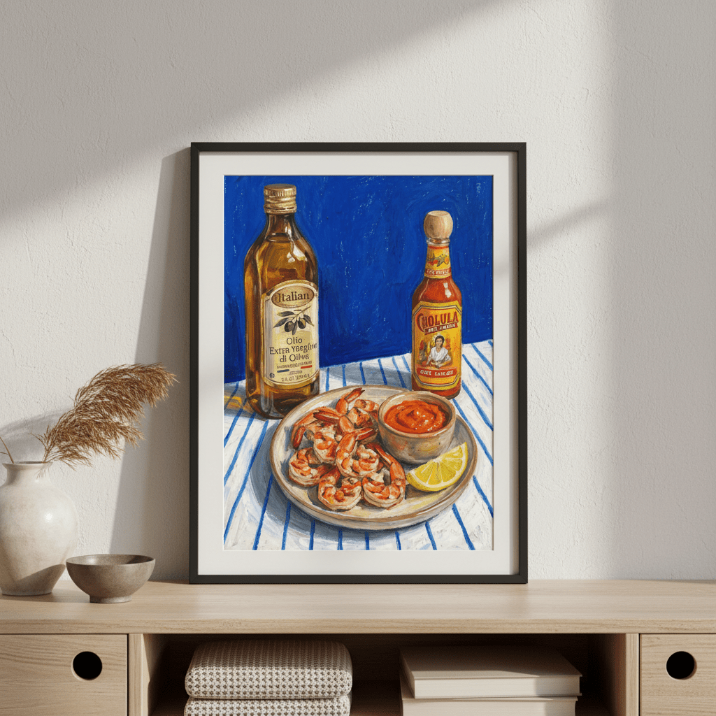 Spicy Prawn Lunch and Olive Oil Illustration Sketch wall - art - picture - poster