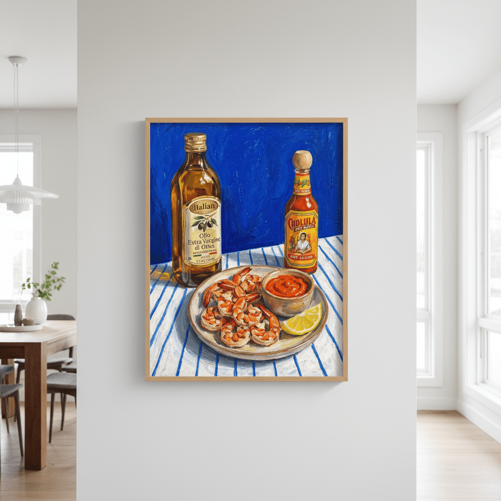 Spicy Prawn Lunch and Olive Oil Illustration Sketch wall - art - picture - poster