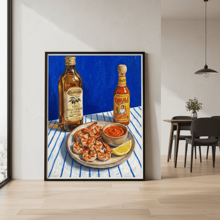 Spicy Prawn Lunch and Olive Oil Illustration Sketch wall - art - picture - poster