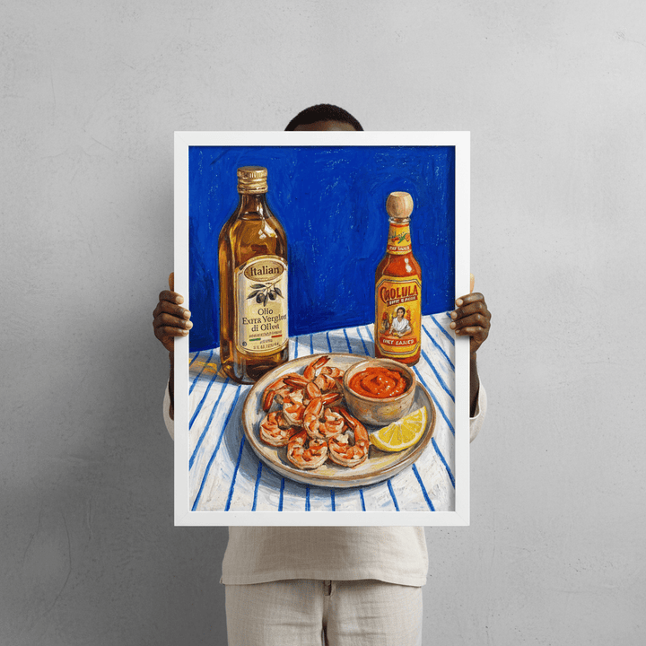 Spicy Prawn Lunch and Olive Oil Illustration Sketch wall - art - picture - poster