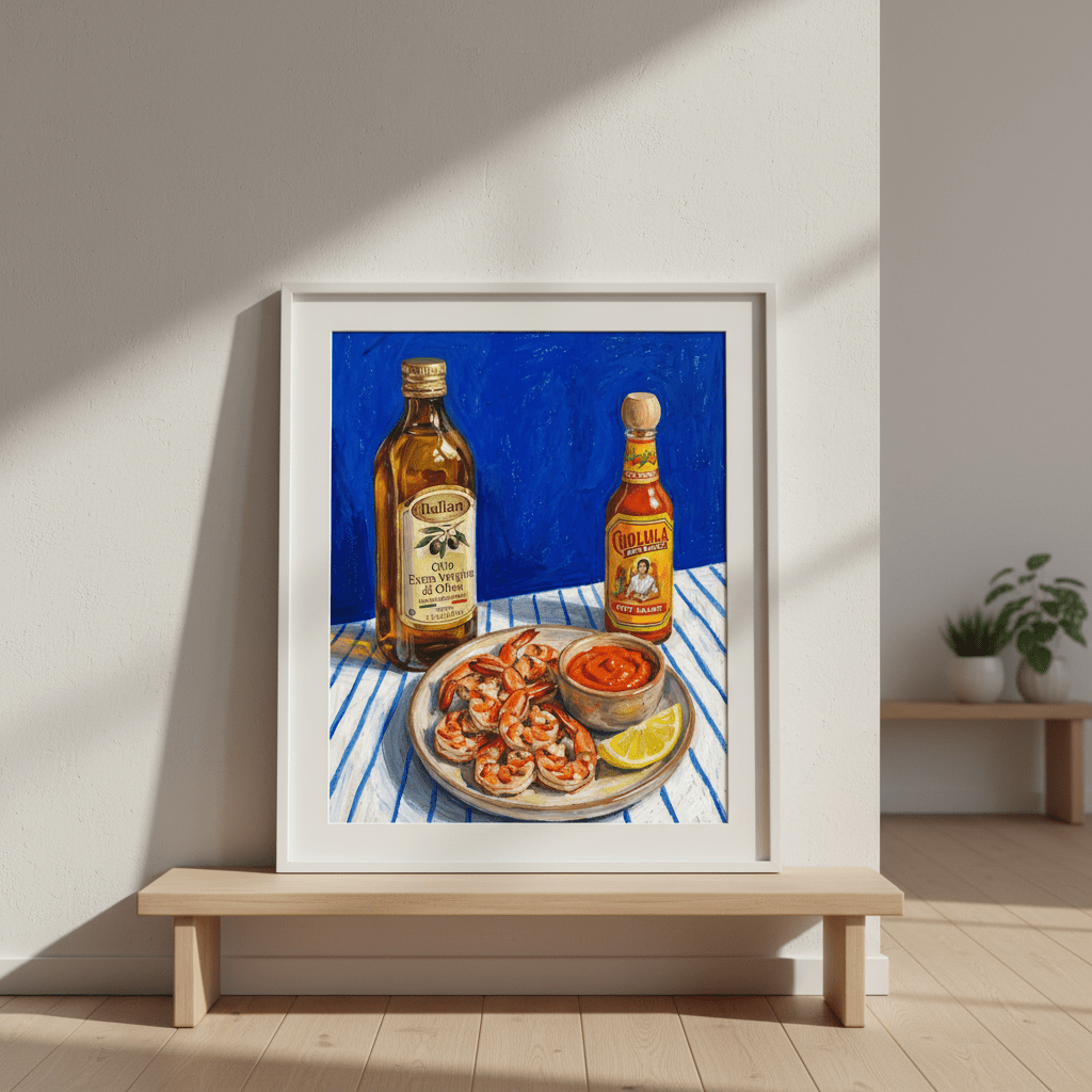 Spicy Prawn Lunch and Olive Oil Illustration Sketch wall - art - picture - poster