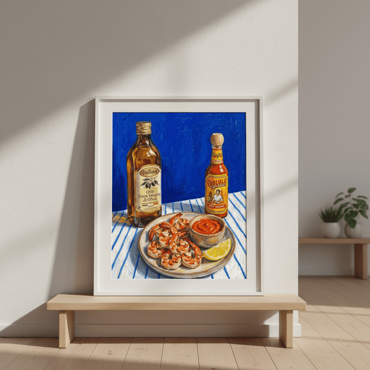 Spicy Prawn Lunch and Olive Oil Illustration Sketch wall - art - picture - poster