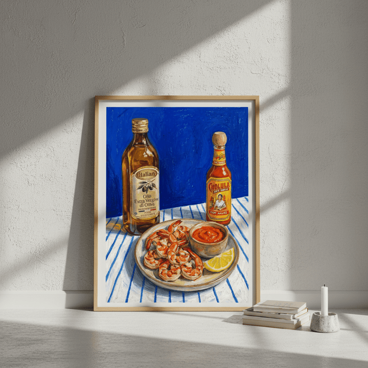 Spicy Prawn Lunch and Olive Oil Illustration Sketch wall - art - picture - poster