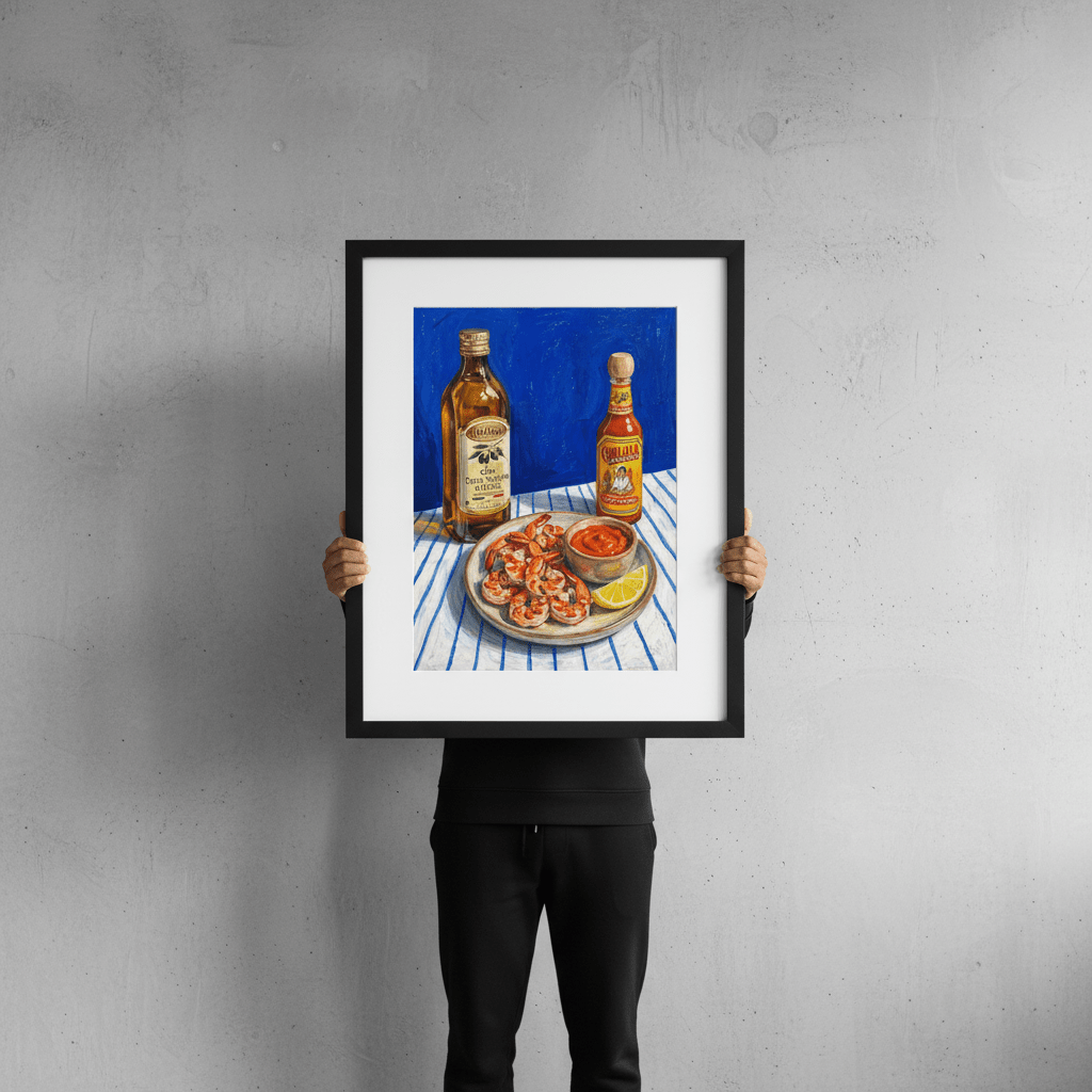Spicy Prawn Lunch and Olive Oil Illustration Sketch wall - art - picture - poster