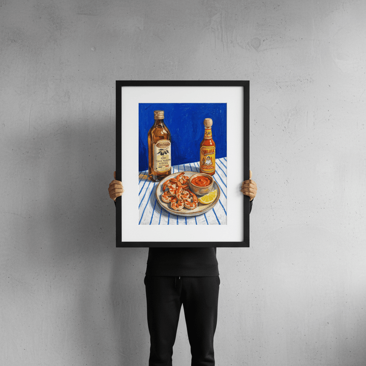 Spicy Prawn Lunch and Olive Oil Illustration Sketch wall - art - picture - poster