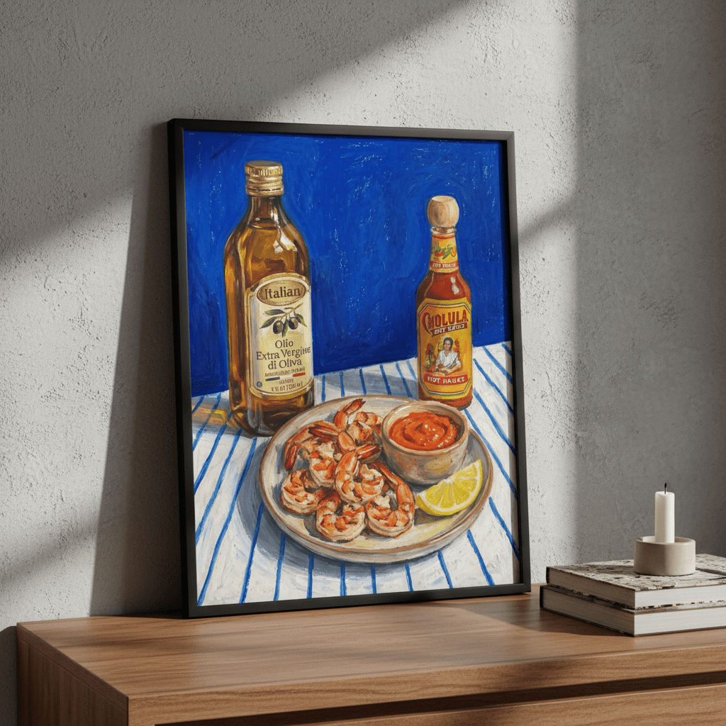 Spicy Prawn Lunch and Olive Oil Illustration Sketch wall - art - picture - poster