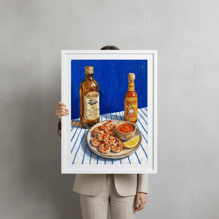 Spicy Prawn Lunch and Olive Oil Illustration Sketch wall - art - picture - poster