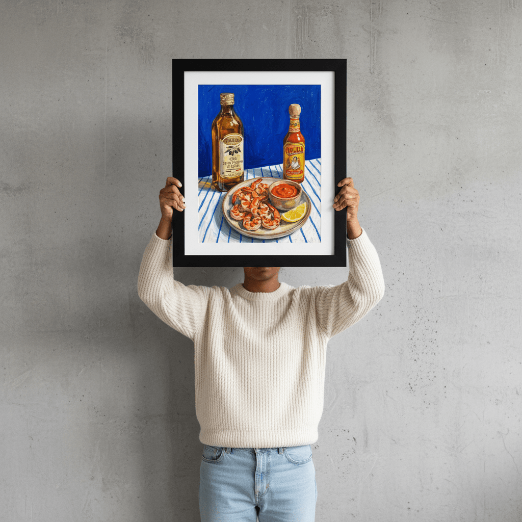 Spicy Prawn Lunch and Olive Oil Illustration Sketch wall - art - picture - poster