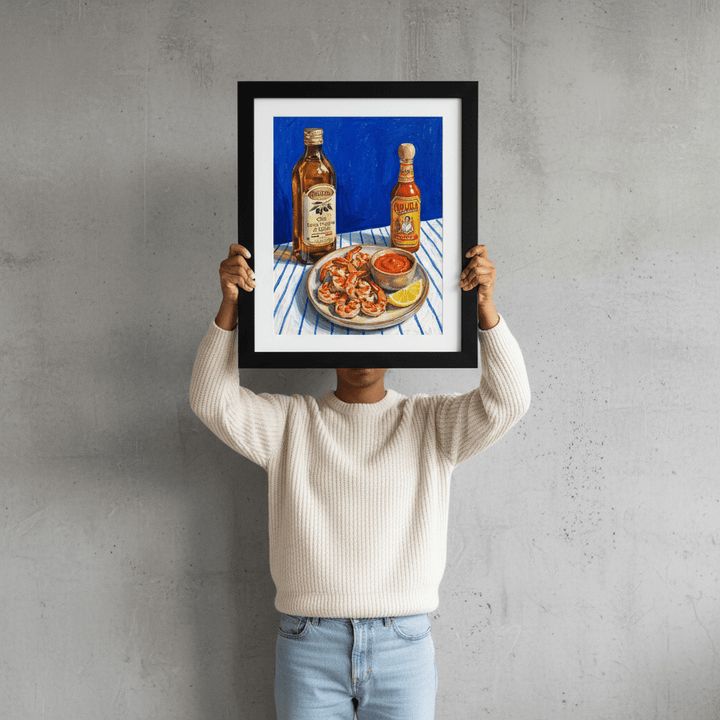 Spicy Prawn Lunch and Olive Oil Illustration Sketch wall - art - picture - poster