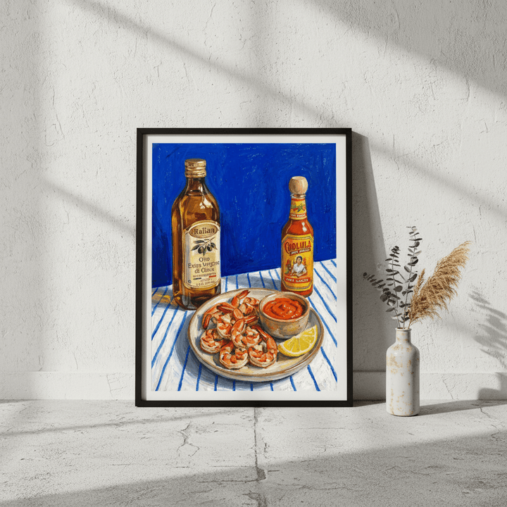 Spicy Prawn Lunch and Olive Oil Illustration Sketch wall - art - picture - poster
