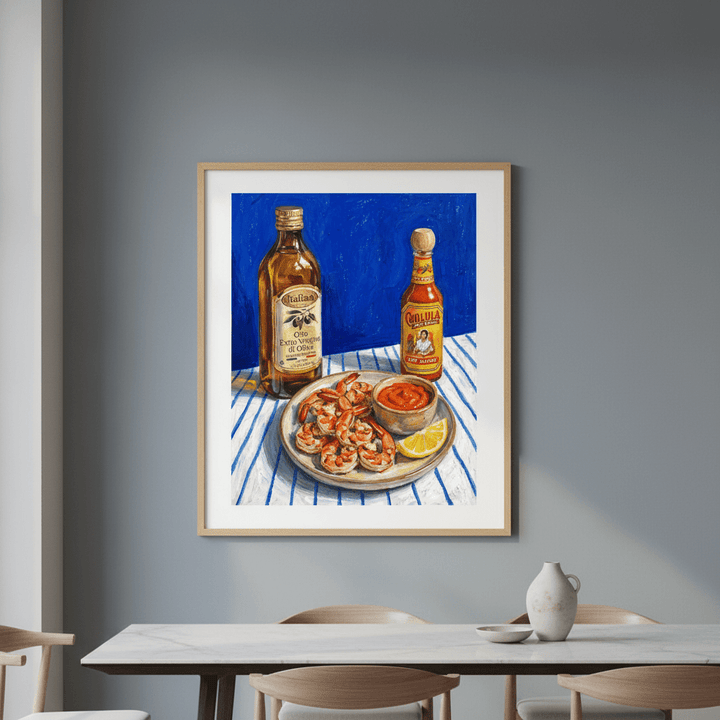 Spicy Prawn Lunch and Olive Oil Illustration Sketch wall - art - picture - poster