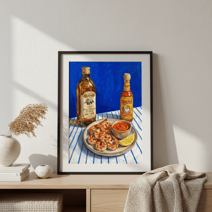 Spicy Prawn Lunch and Olive Oil Illustration Sketch wall - art - picture - poster