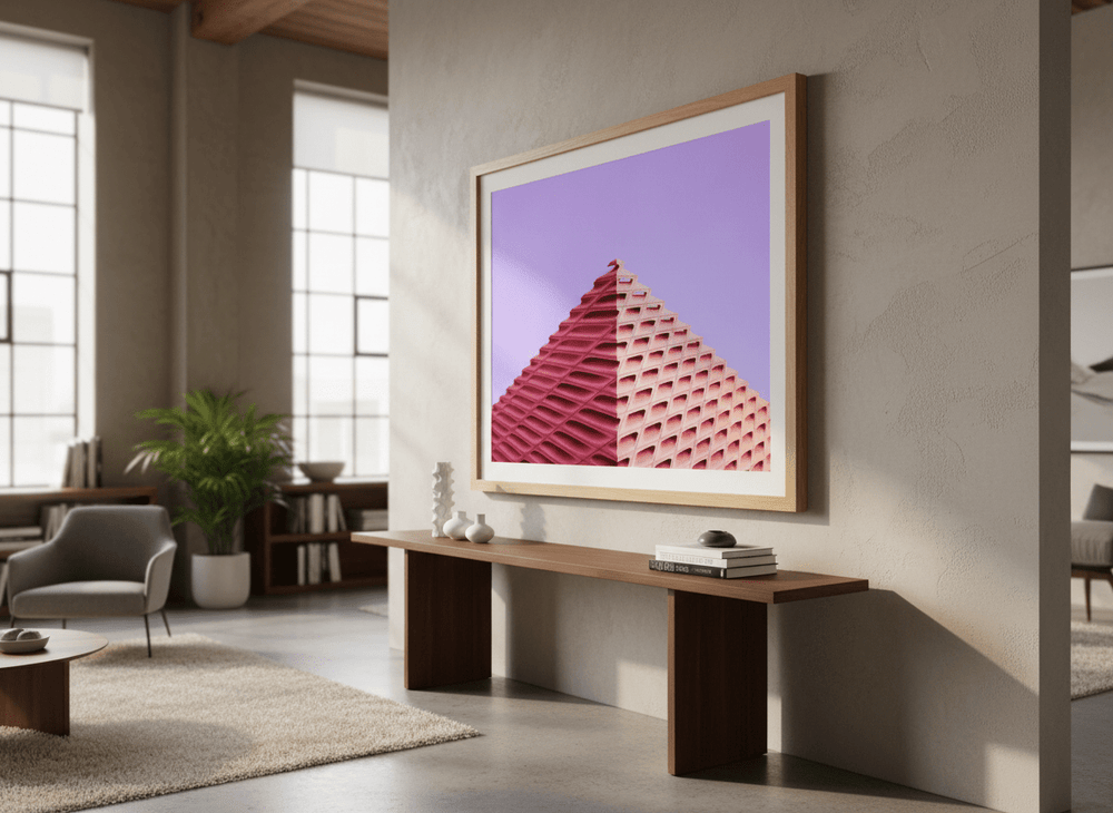 Monumental artwork centred on a feature wall in a luxe interior