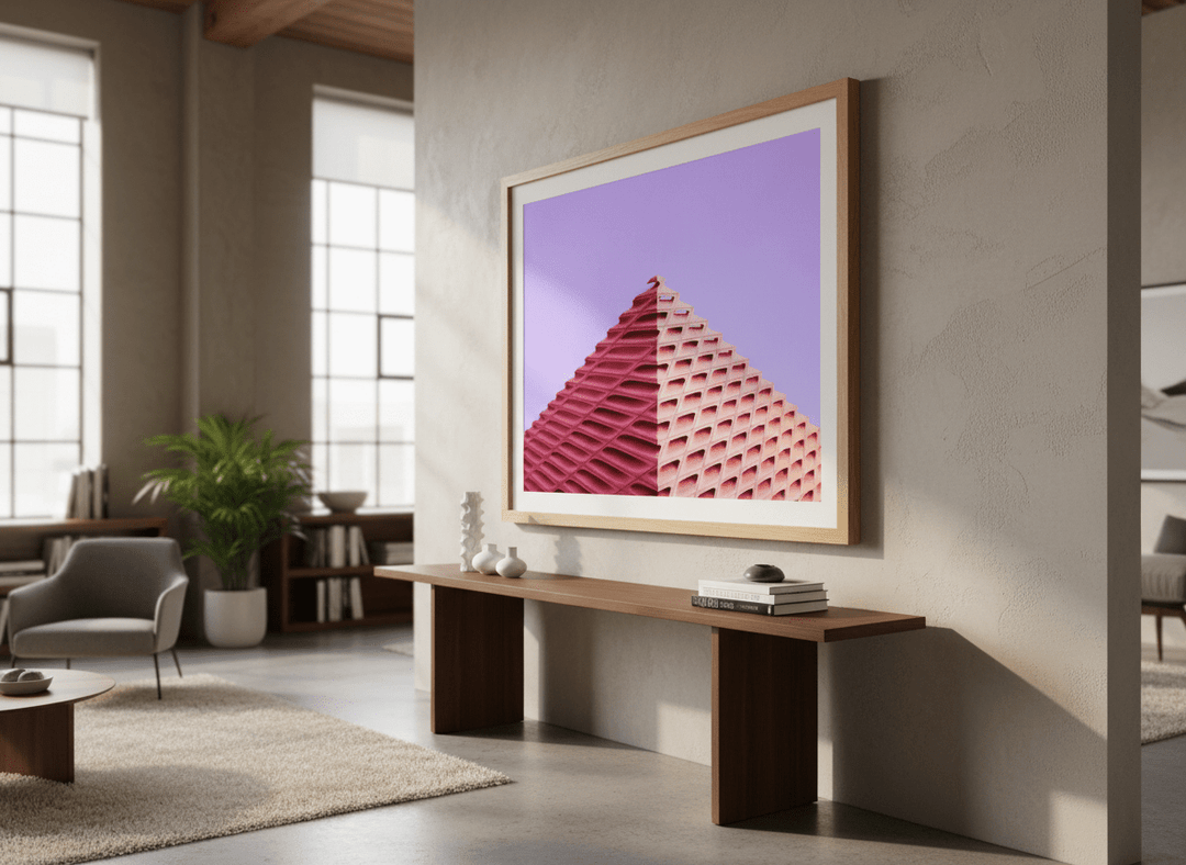 Monumental artwork centred on a feature wall in a luxe interior
