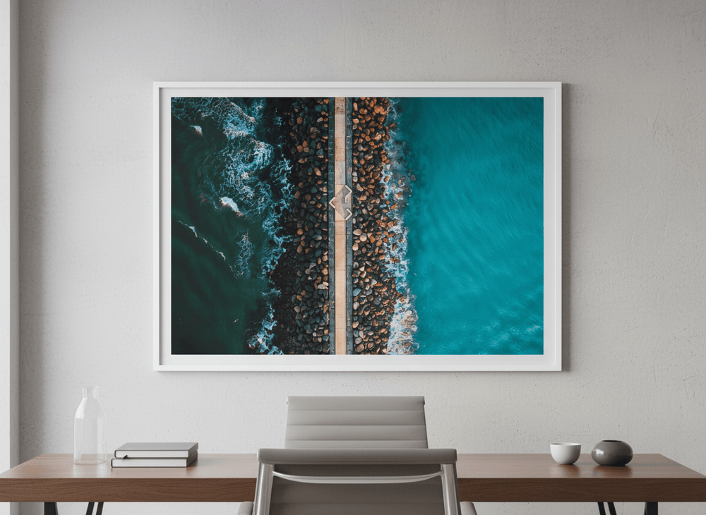 Contemporary wall art featured in a bright modern office workspace