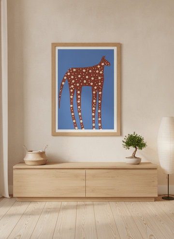 Modern wall art print styled on the wall in a warm Japandi nursery