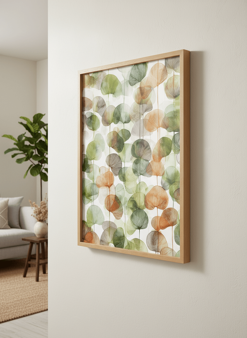 Modern wall art styled above a sofa in a neutral living room
