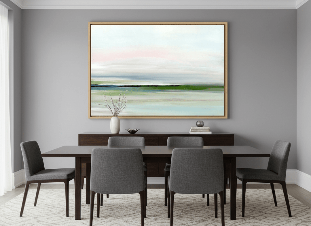 Monumental artwork centred on a feature wall in a luxe interior