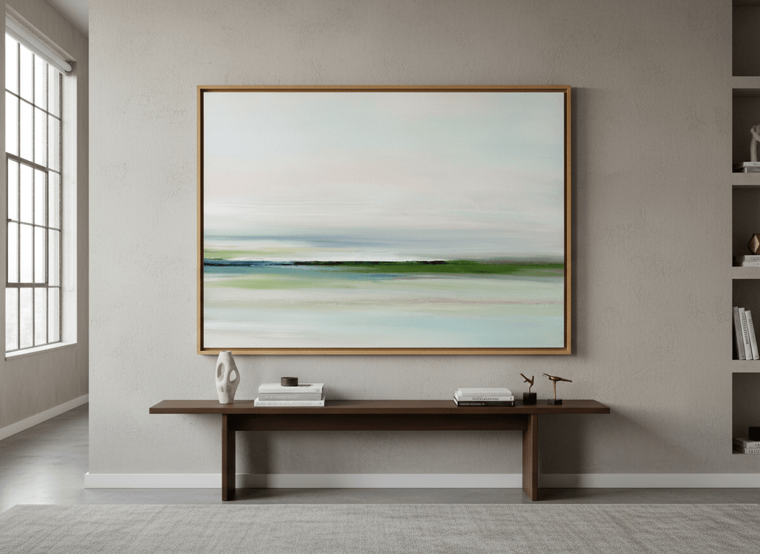 Monumental artwork centred on a feature wall in a luxe interior