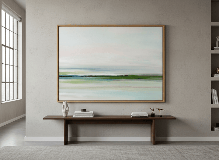 Monumental artwork centred on a feature wall in a luxe interior