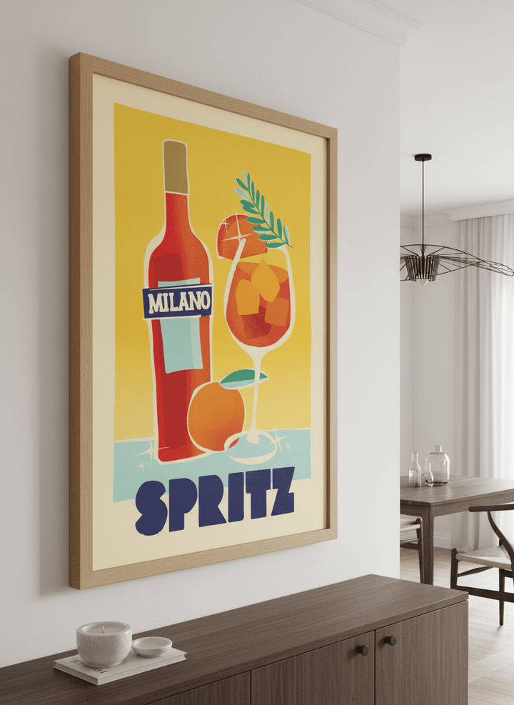 Wall art styled above a dining table in a contemporary home